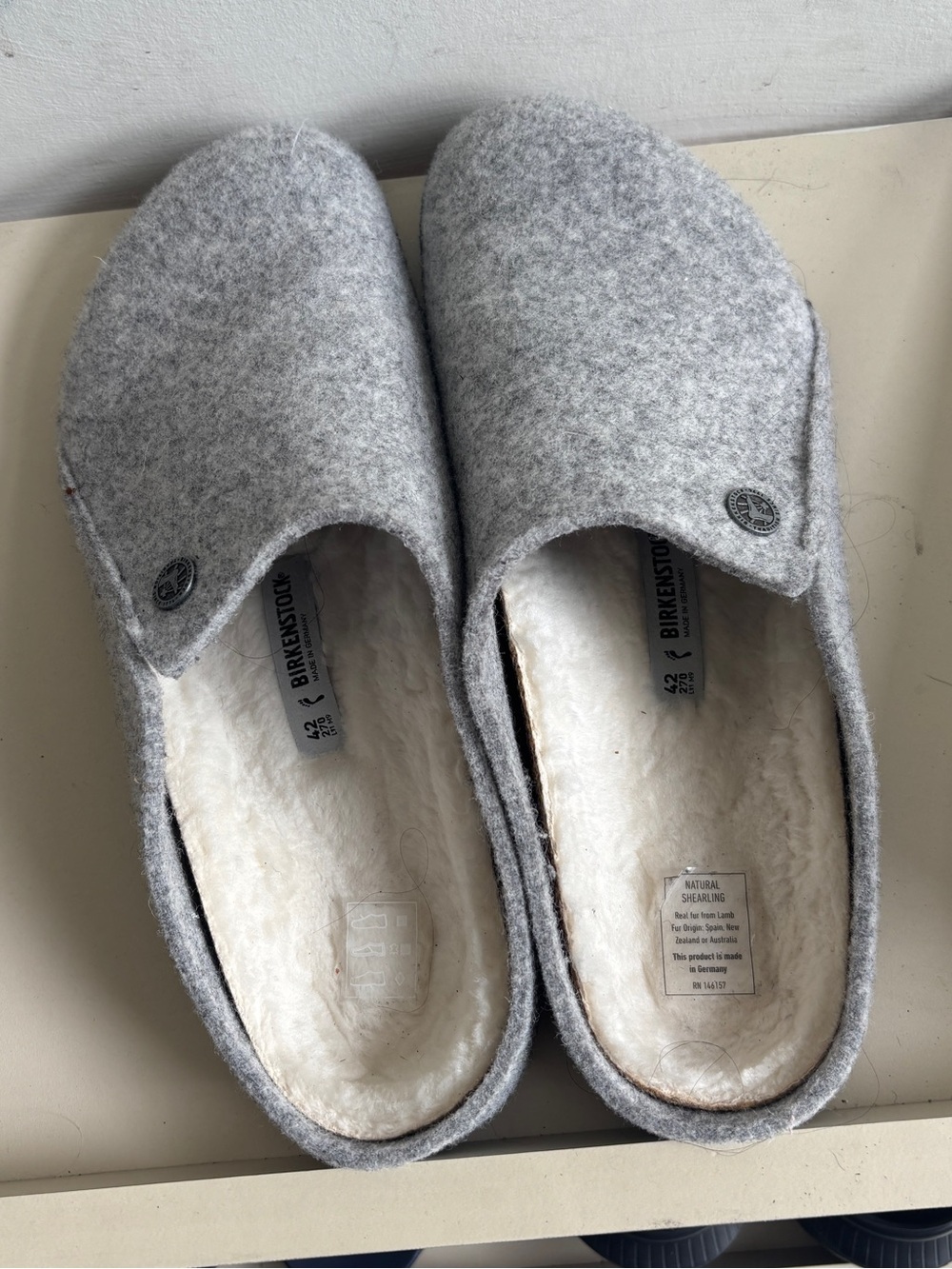 Birkenstock Light Gray Wool Shearling Clogs